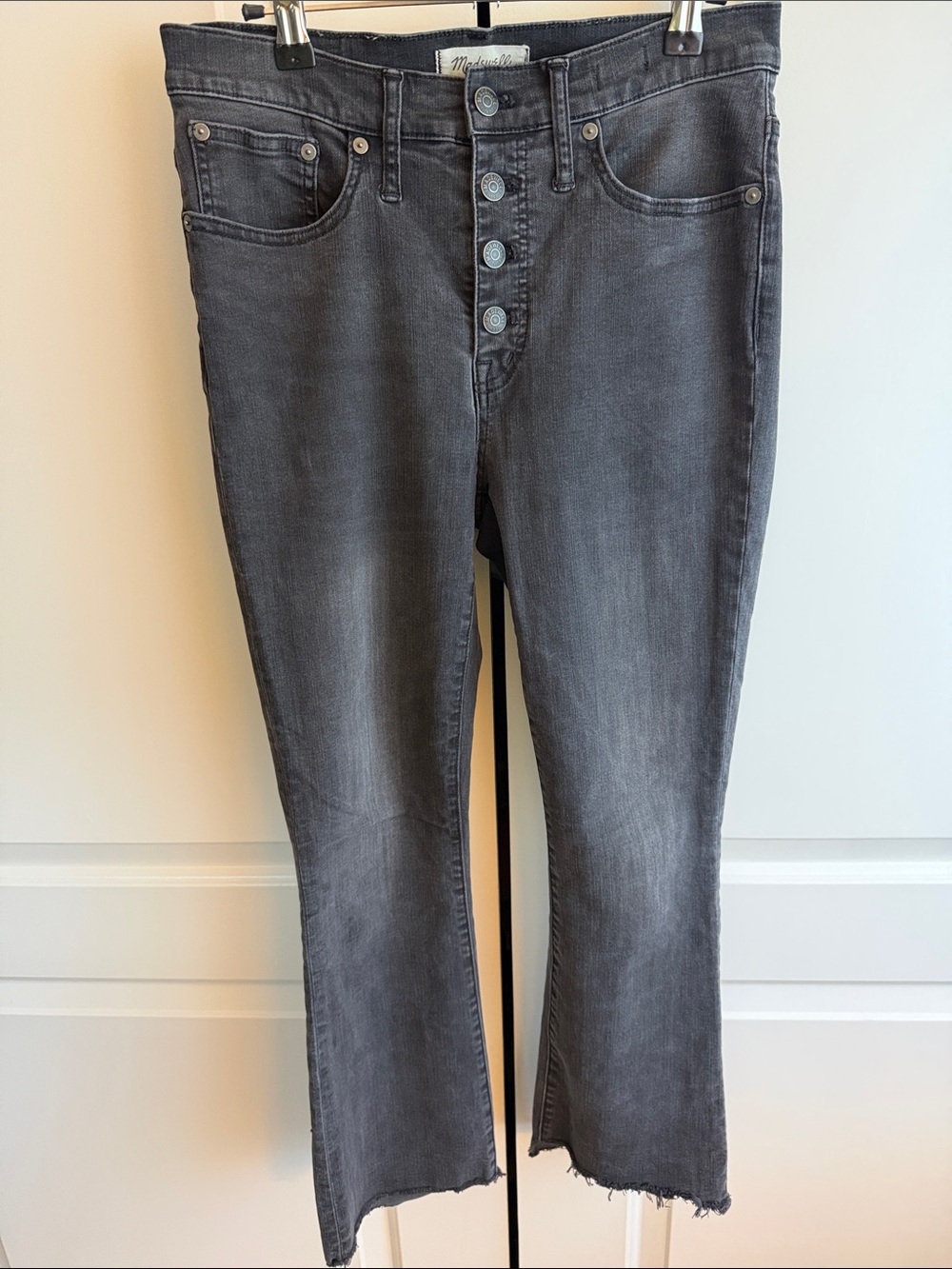 Madewell Cali Demi-Boot Jeans: Asymmetrical Hem Edition, Washed Black Size 28